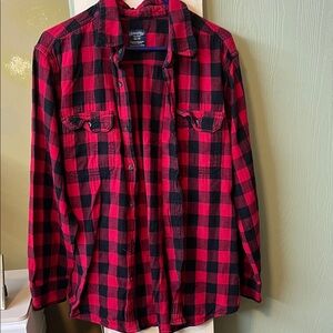 Faded Glory Red and Black Plaid Shirt